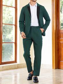 Calvornis Manfinity Mode Men Single Button Blazer & Pants,Men's Business/Formal Suit  INS Best-Selling  (Jacket And Trousers) - Green - View 7