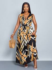 SOLERSUN Plus Size Women's Sleeveless Floral Elasticated Waist Maxi Dress For Summer Vacations And Everyday Wear - Black - View 4