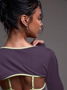 Musera Sport Contrast Seam Long Sleeve Bolero Sports Top, Padel, Tennis, Pickleball Gym Fitness - Purple - View 5