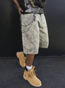 Manfinity EMRG Quần short denim rộng rãi họa tiết rằn ri cho nam, dài vừa phải - xanh quân đội - Xem 4