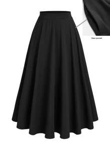 SHEIN LUNE Váy chữ A dệt kim đơn giản, sang trọng, màu trơn, thường ngày, dành cho nữ cỡ lớn - màu đen - Xem 1