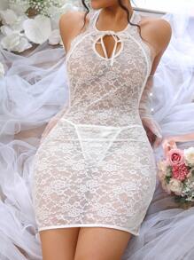 2 件套蕾丝婚礼内衣套装 - 性感紧身衣和丁字裤