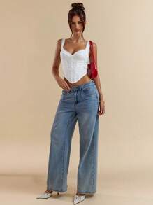 SHEIN BAE 白色花卉孔眼刺绣吊带背心上衣，女士紧身短款背心，春夏