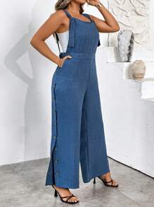 SHEIN LUNE Women's Fashion Button Decor Casual Jumpsuit, Spring/Summer