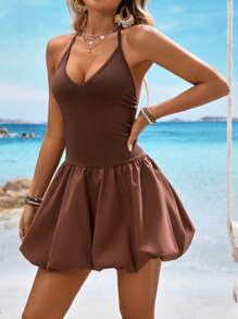 SHEIN SXY Vestido corto informal de moda para dama, elegante y adecuado para el verano - Marrón - Ver 5