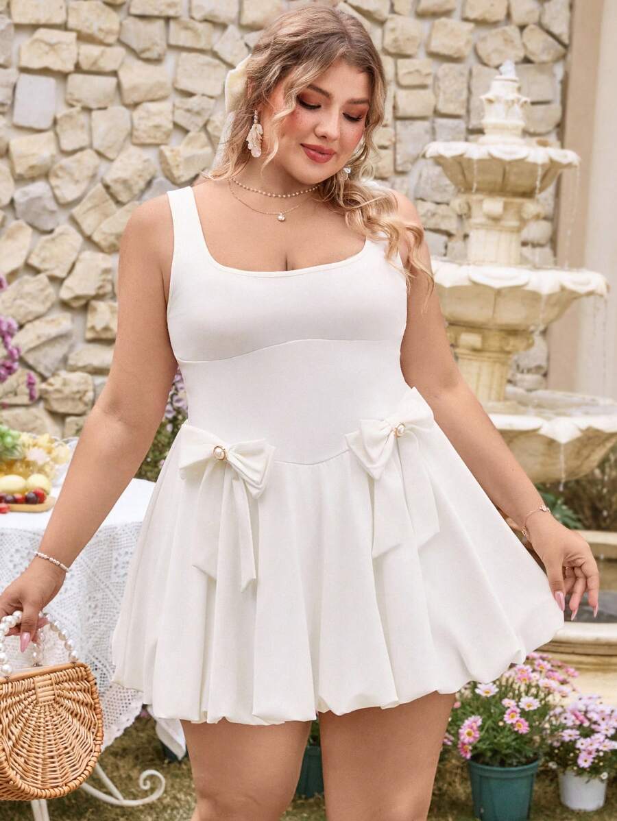 SHEIN VCAY Vestito midi aderente con decorazione a farfalla, disponibile in taglie comode - Bianco - Visualizzare 1