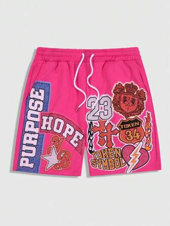 Street Life Herren Sommer Lässig Shorts mit Buchstaben Muster und Kordelzug Taille