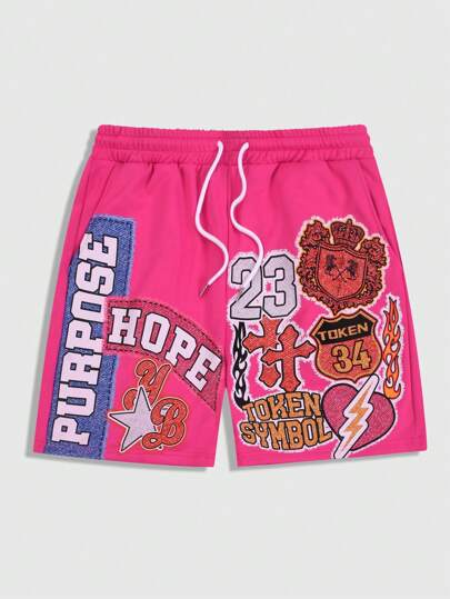 Street Life Pantaloncini estivi casual da uomo con stampa a lettere e vita con laccio