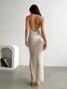 Aloruh Minimalist Stylish Backless Summer Knit Sun-Protective Dress - Apricot - View 6