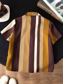 SHEIN 1pc Young Boys' Casual Preppy Comfortable & Versatile Soft Retro Stripe Pattern Short Sleeve Shirt, Suitable For Daily Wear, School, Outings, Spring/Summer - Multicolor - View 2