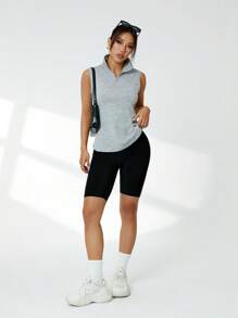 Easithlete Women's Yoga/Sports Simple Stand Collar Sleeveless Tank Top - Grey - View 4