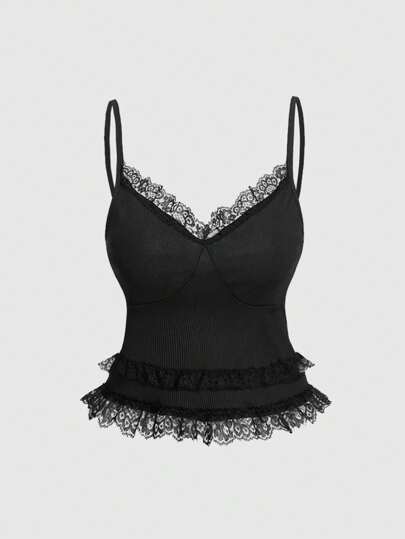 Goth قميص مخمل بتصميم متعدد الطبقات ومرصع بالدانتيل للنساء