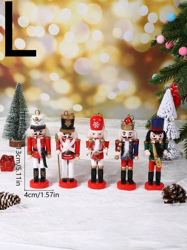 SHEIN 5 piezas de 13cm Decoraciones de Cascanueces Soldado, Muñecos creativos para decoración navideña en el hogar, árbol de Navidad, fiesta, feriado, dormitorio, ventana, decoración de habitación, regalo de Navidad
