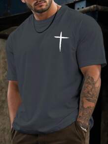 Manfinity LEGND 大码男士休闲简约十字印花修身 T 恤