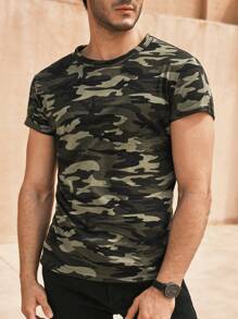 HIMLAND Men Camo Print Short Sleeve Tee, For Going Out