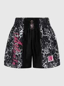 ROMWE MEN Street Life Men's Boxing Combat Sports Shorts, Suitable For Everyday Wear In Spring/Summer - Black and White - View 7