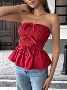 Pariaura Top corto sexy de mujer color borgoña con cuello halter y lazo, para primavera/verano
