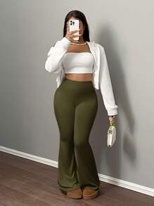 Slaydiva Quần tập yoga giảm béo cạp cao cho nữ, quần legging thể dục co giãn màu trơn - xanh quân đội - Xem 3