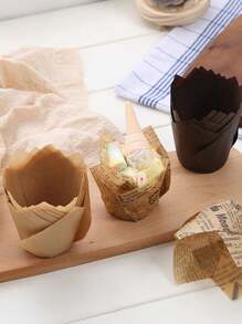 50pcs Tulip Cupcake Liners, Muffin Cups, Flambe Cups Disposable & High Temperature Resistant Baking Cups, Grease-Resistant Paper Tray Valentine's Day, Valentines Wedding, Birthday,Ramadan Decor,Easter,Easter Decor,Kitchen Organization And Storage,Baking,Baking Supplies,School Stuff, Kitchen Decor. - Khaki - View 5