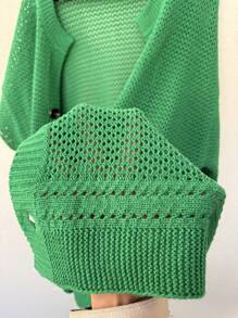 Claim Dot Maglione casual in maglia a maniche corte con bottoni e tinta unita, minimal, da uomo - Verde - Visualizzare 8