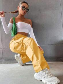 SHEIN Unity 休闲纯色直筒工装裤