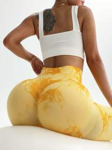 Easithlete Seamless Softness Tie Dye Sports Leggings - Yellow - View 6