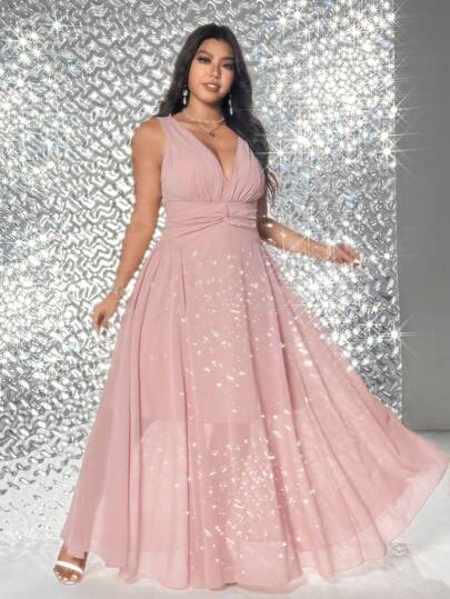 Viva Relle 女士大码优雅浪漫派对/活动无袖雪纺连衣裙