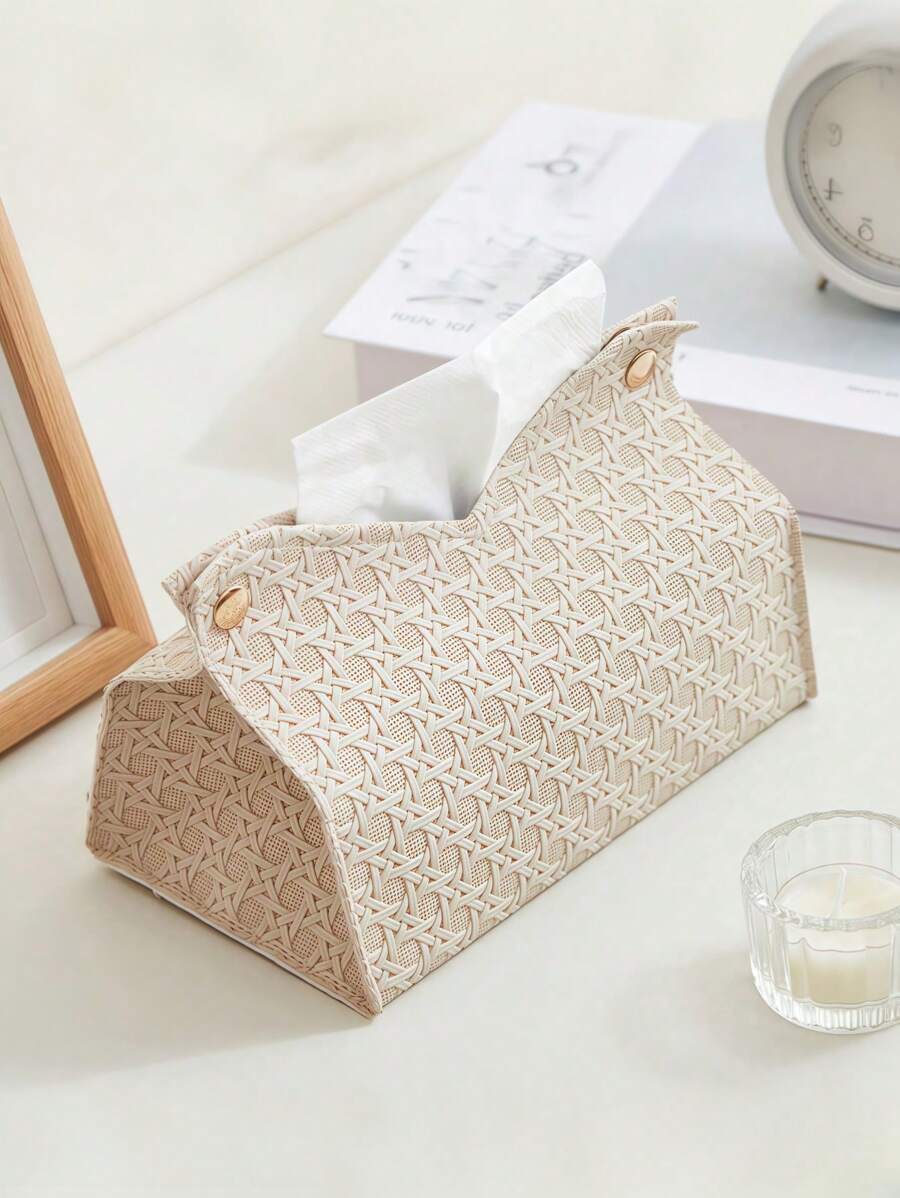 1pc PU Woven Texture Tissue Box, Solid Colour Woven Pattern Embossed Face Towel Holder Set, Solid Color PU Leather Waterproof Pressed Vertical Tissue Box,Modern Simple Tissue Box, For Desk,Home Stuff,Table,Home Decorations,Home Organization And Storage,Room Decor,Room Decor Bedroom,Kitchen Accessories,Kitchen Tools,Organiser Kitchen,Travel,Holiday - Multicolor - View 1