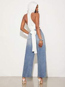 SHEIN Unity Áo croptop mùa hè buộc dây có mũ, màu trơn, thích hợp cho các lễ hội âm nhạc, kỳ nghỉ thanh lịch, tiệc tùng, lễ Tạ ơn, Giáng sinh, đêm giao thừa, dành cho nữ. - trắng - Xem 5