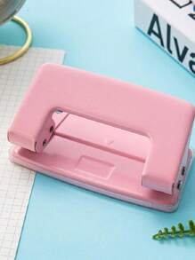 1pc Macaron Color Metal Hole Punch Tool, Multi-Functional Stationery For Office & Students, Color Options Available,Back To School,School Supplies - Pink - View 3