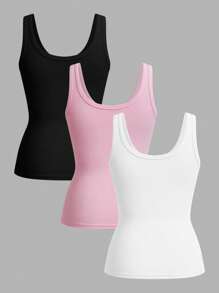 Slaydiva Áo ba lỗ cổ chữ V sâu 3 mảnh dành cho nữ, thiết kế tối giản màu trơn - Nhiều màu - Xem 2