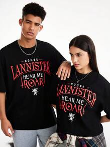 Game of Thrones X SHEIN Men's Letter Graphic Round Neck Short Sleeve T-Shirt - Multicolor - View 4