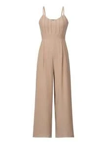 RosyDaze Women's Fashion Solid Color Waist-Cinching Sleeveless Jumpsuit
