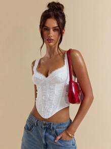 SHEIN BAE 白色花卉孔眼刺绣吊带背心上衣，女士紧身短款背心，春夏