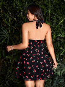 Sunnyshic Plus Size Jacquard Cherry Bowknot Dress