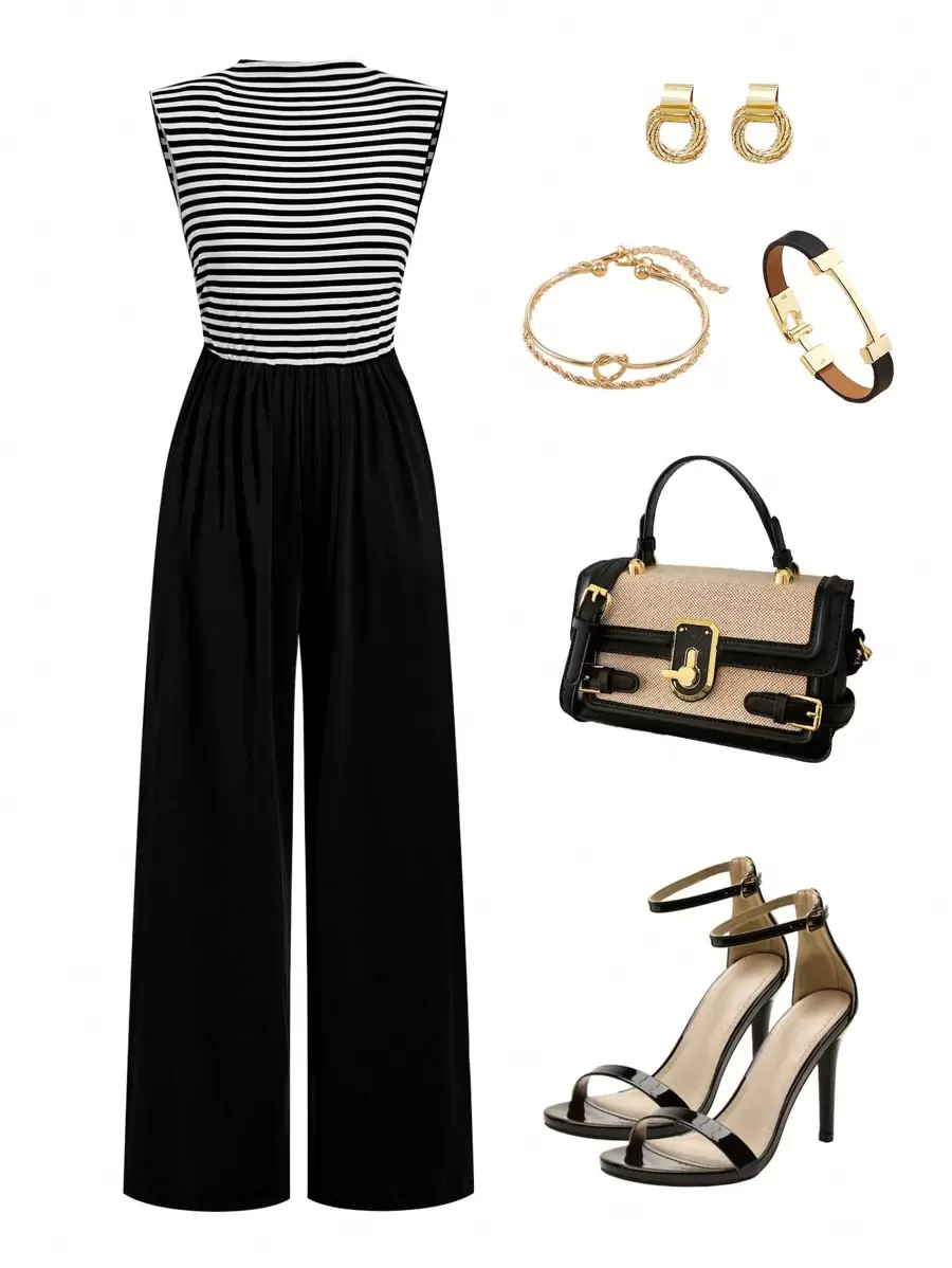 Ellevyn Bộ đồ liền thân tối giản cỡ lớn, phù hợp cho mùa hè Trang phục mùa hè dành cho phụ nữ Trang phục đi nghỉ cho phụ nữ Trang phục mùa hè Boho thanh lịch cho phụ nữ Váy dự tiệc cưới dành cho phụ nữ Bộ đồ liền thân màu đen dành cho phụ nữ Trang phục hòa nhạc dành cho phụ nữ - Đen và trắng - Xem 1