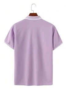 Calvornis Camiseta polo de manga corta casual y minimalista con ribete de contraste para hombres - Púrpura malva - Ver 2