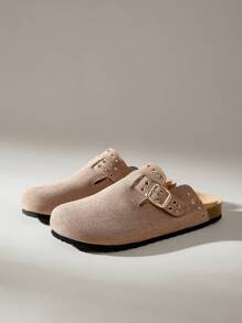 Solecia Women's Adjustable Buckle Casual Flat Slip-On Mules Shoes - Brown - View 2