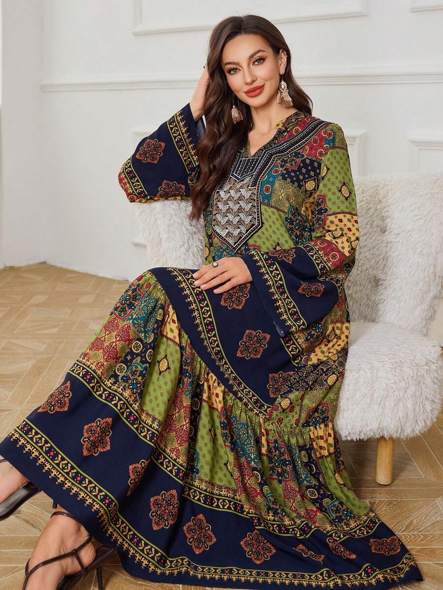 Al Najma 女士保守休闲花卉印花长裙 - 彩色 - 查看 1