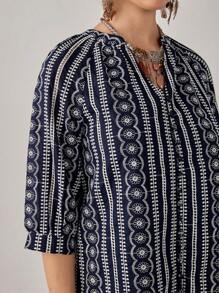 Florisole 休闲优雅宽松 3/4 袖单排扣女式连衣裙 - 彩色 - 查看 6