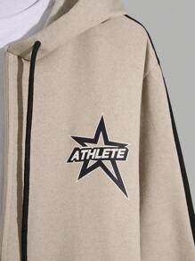 RueChic Men Star Printed Grogren Detail Regular Zipup Hoodie - Camel - View 3