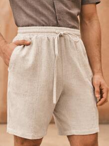 Manfinity VCAY Men's Woven Slim Fit Mid-Waist Straight Casual Shorts, Suitable For Summer - Apricot - View 1