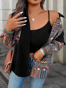 SHEIN LUNE Plus Size Vacation Casual Jacquard Panel Jacket