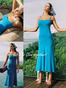 GLOWMODE X Nature Dream Bali 莫代尔柔软舒适双向长裙连衣裙带可拆卸肩带海滩度假日常休闲装可拆卸罩杯 - 藍色 - 查看 7