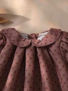 SHEIN 3pcs/Set Young Girl Bear & Plaid Print Shirt + Hat + Wide Leg Casual Pants Summer Outfit - Brown - View 3