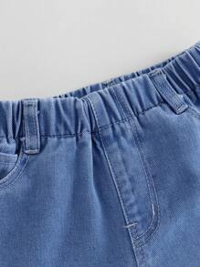 Denimly 年轻女孩休闲日常都市街头风格蓝色蝴蝶印花连帽衫和蝴蝶印花直腿牛仔裤水洗浅蓝色松紧腰围 2 件套 - 白色 - 查看 6