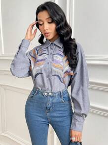 Modelyn Women's Loose Fit Sequin Embroidered Drop Shoulder Arabic Style Top Summer Outfits For Women