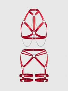ROMWE Grunge Punk Dark Punk Goth Style Ribbon Chain Sexy Lingerie Set