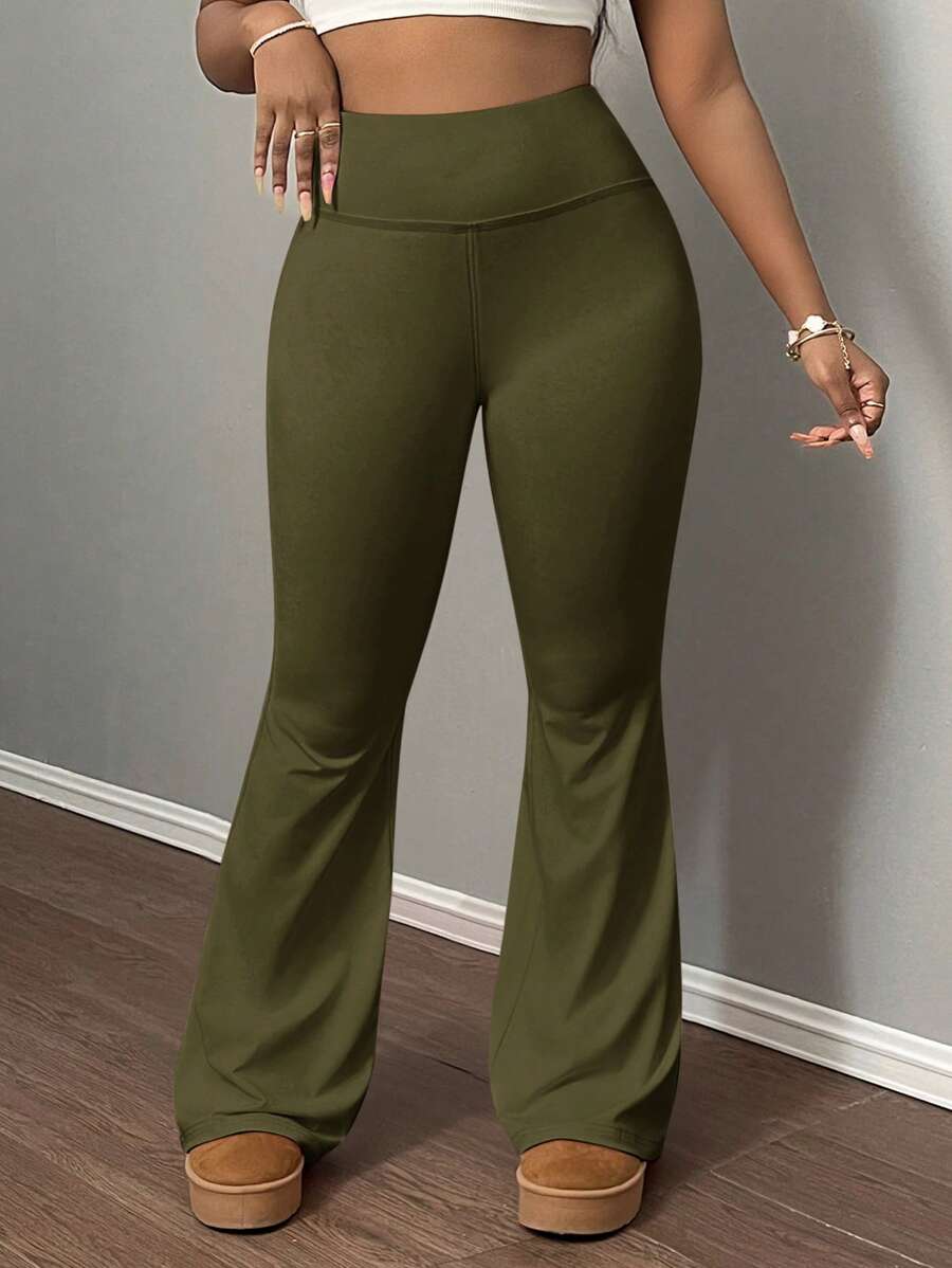 Slaydiva Quần tập yoga giảm béo cạp cao cho nữ, quần legging thể dục co giãn màu trơn - xanh quân đội - Xem 1