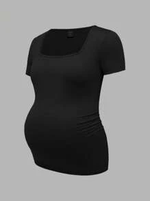 Modmama 3pcs/Set Maternity Casual Solid V-Neck Short Sleeve T-Shirts, Black/White/Gray, Fitted, Suitable For Summer - Hot Pink - View 8